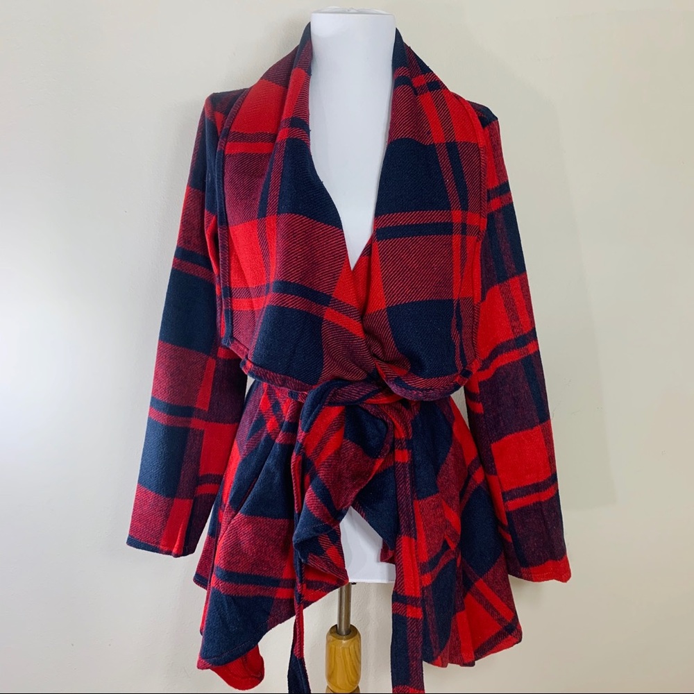 FAVLUX FASHION | Waterfall Jacket Red Navy Plaid - Picture 8 of 8